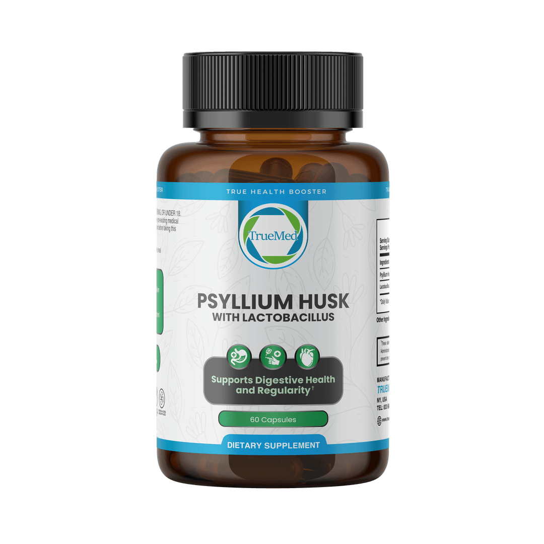 TrueMed Psyllium Husk Powder with Lactobacillus Acidophilus – 60 Capsules, 1700 mg Per Serving