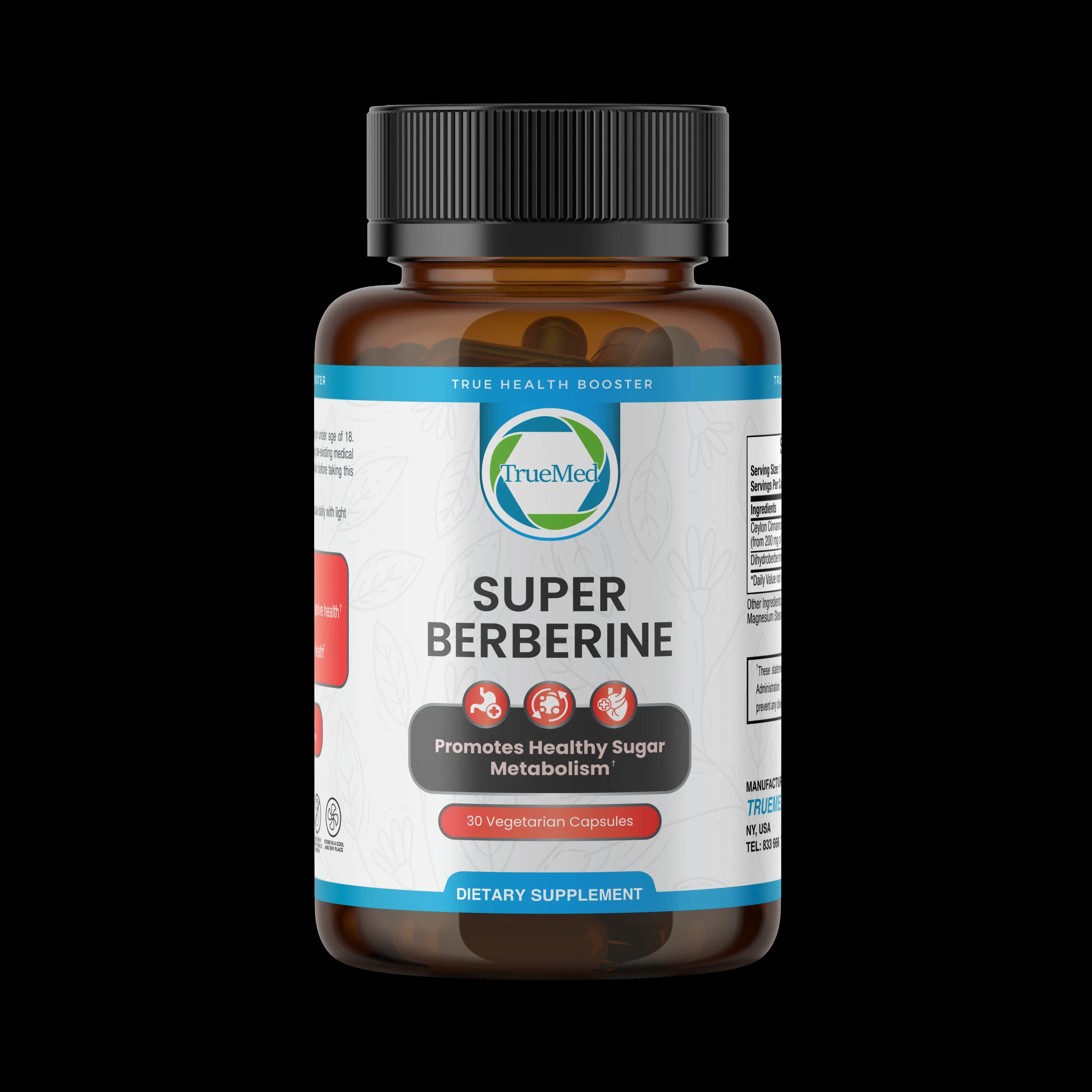 TrueMed Super Berberine – 30 Vegetarian Capsules, 30-Day Supply