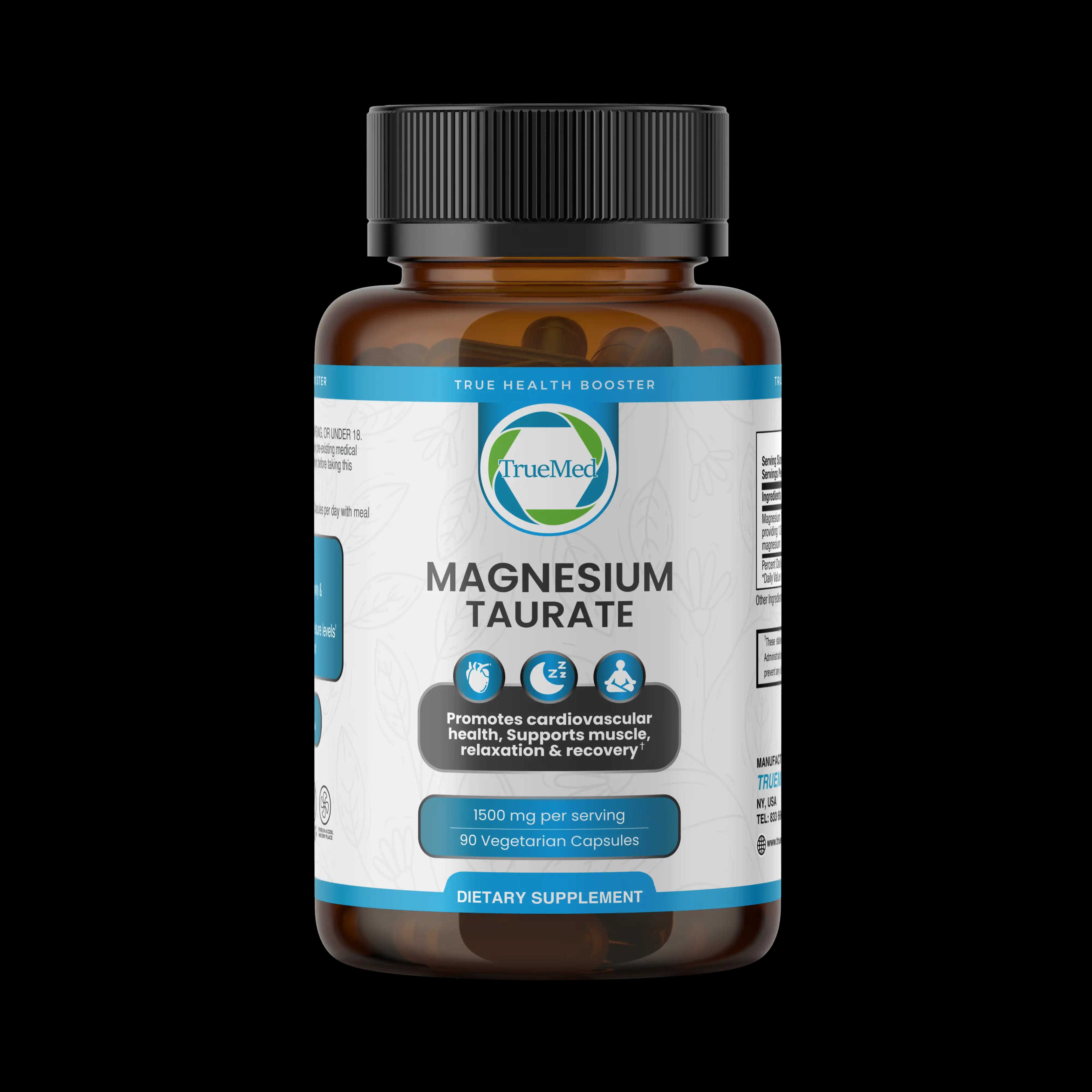 TrueMed Magnesium Taurate – 90 Vegetarian Capsules, 1500 mg Per Serving