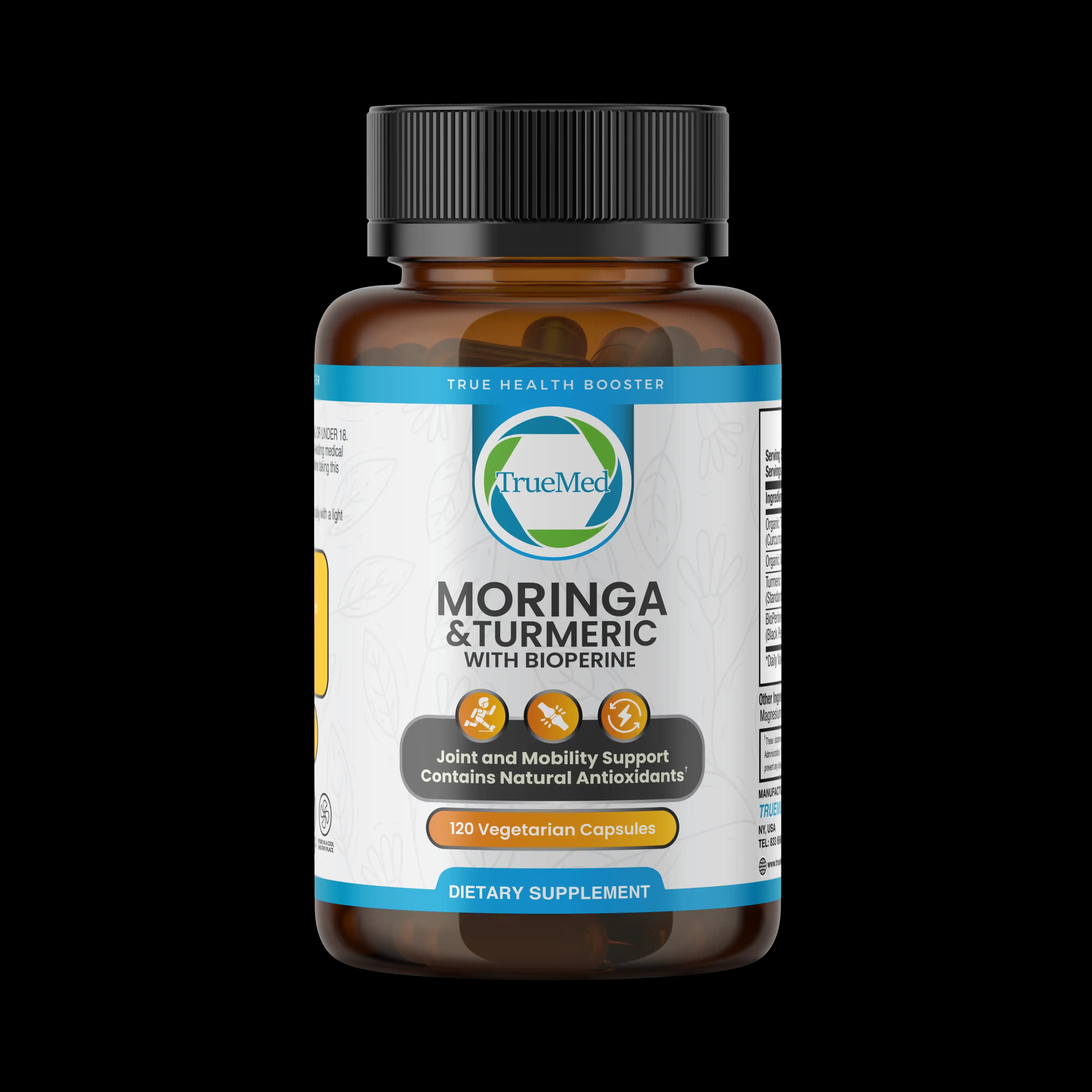 TrueMed Moringa & Turmeric with BioPerine® – 120 Vegetarian Capsules, 1100 mg Per Serving