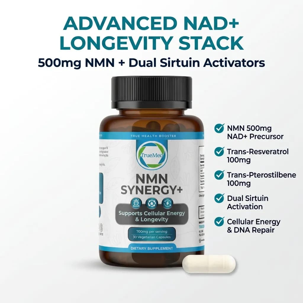 TrueMed NMN Synergy+ – 30 Vegetarian Capsules, 700 mg Per Serving