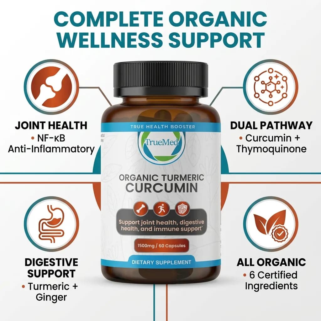 TrueMed Organic Turmeric Curcumin – 60 Vegetarian Capsules, 1500 mg Per Serving