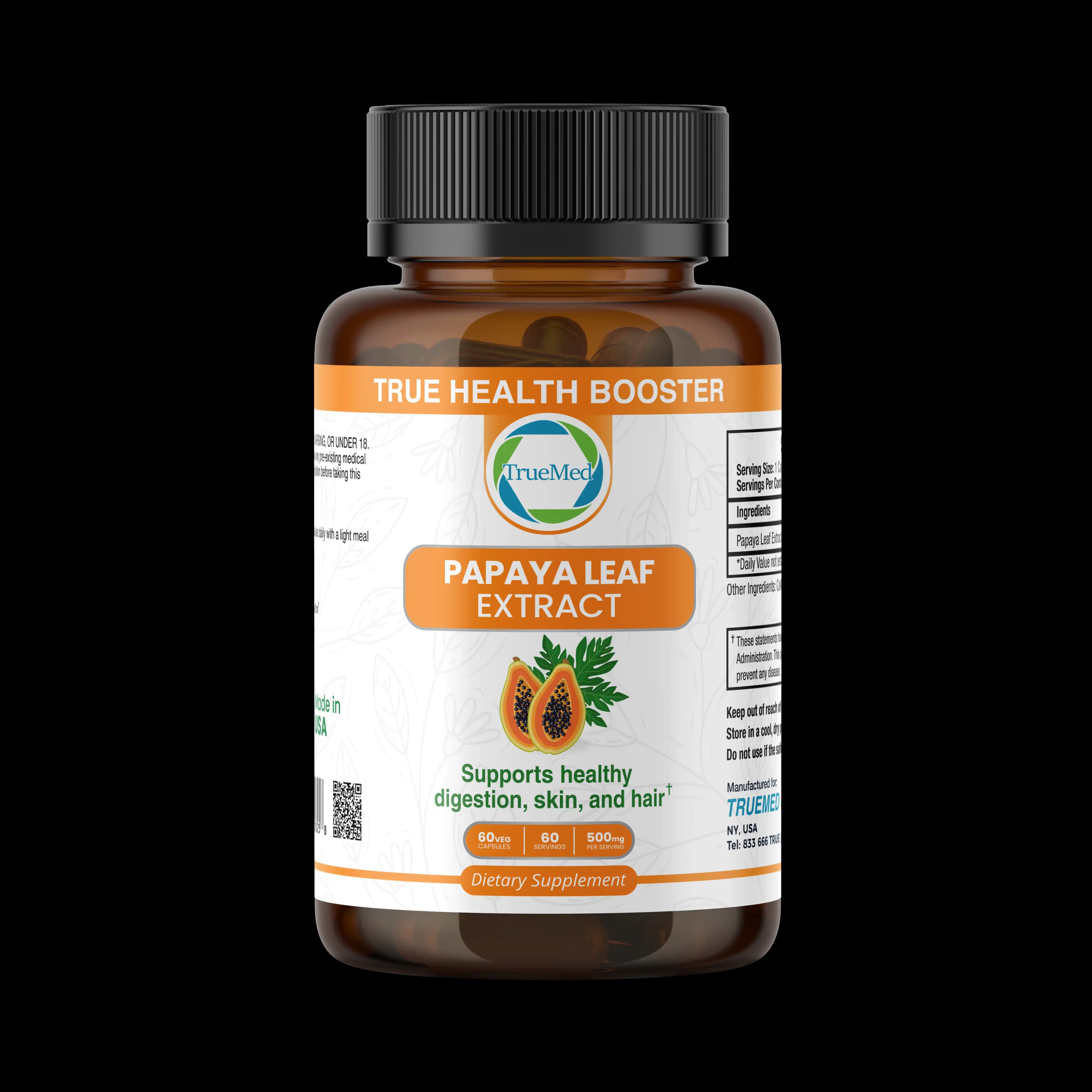 TrueMed Papaya Leaf Extract – 60 Vegetarian Capsules, 500 mg Per Serving