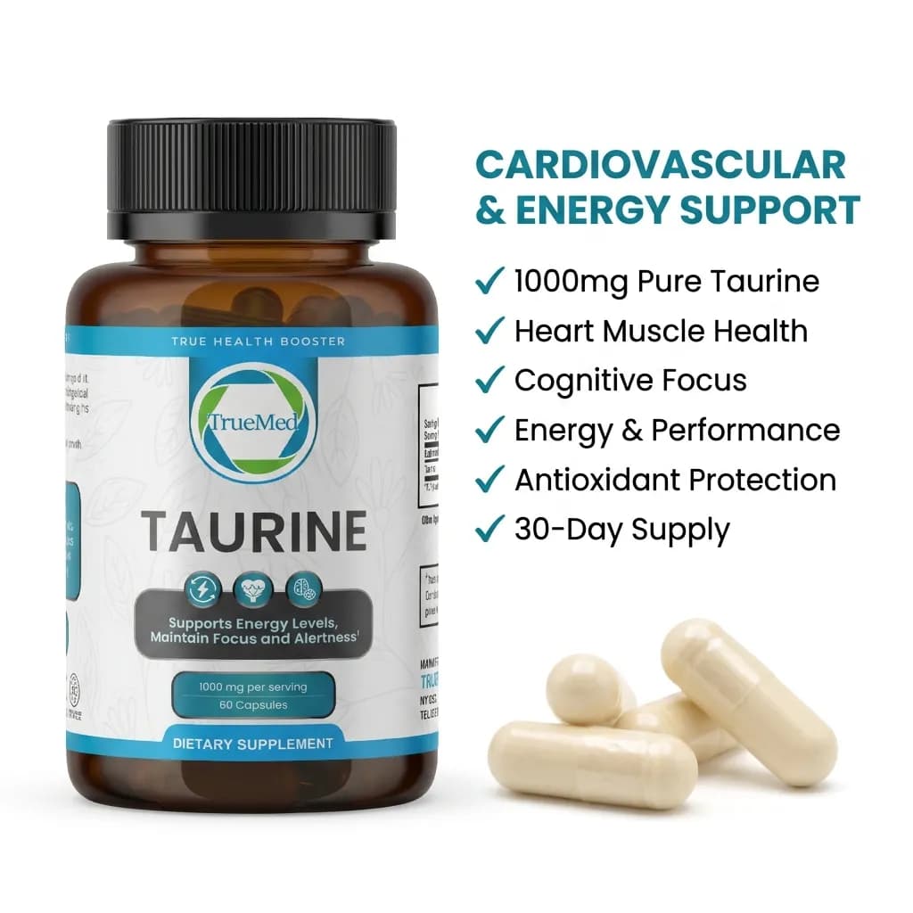 TrueMed Taurine – 60 Capsules, 1000 mg Per Serving
